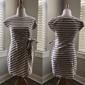 white and blue striped dress w/ tie detail anthro